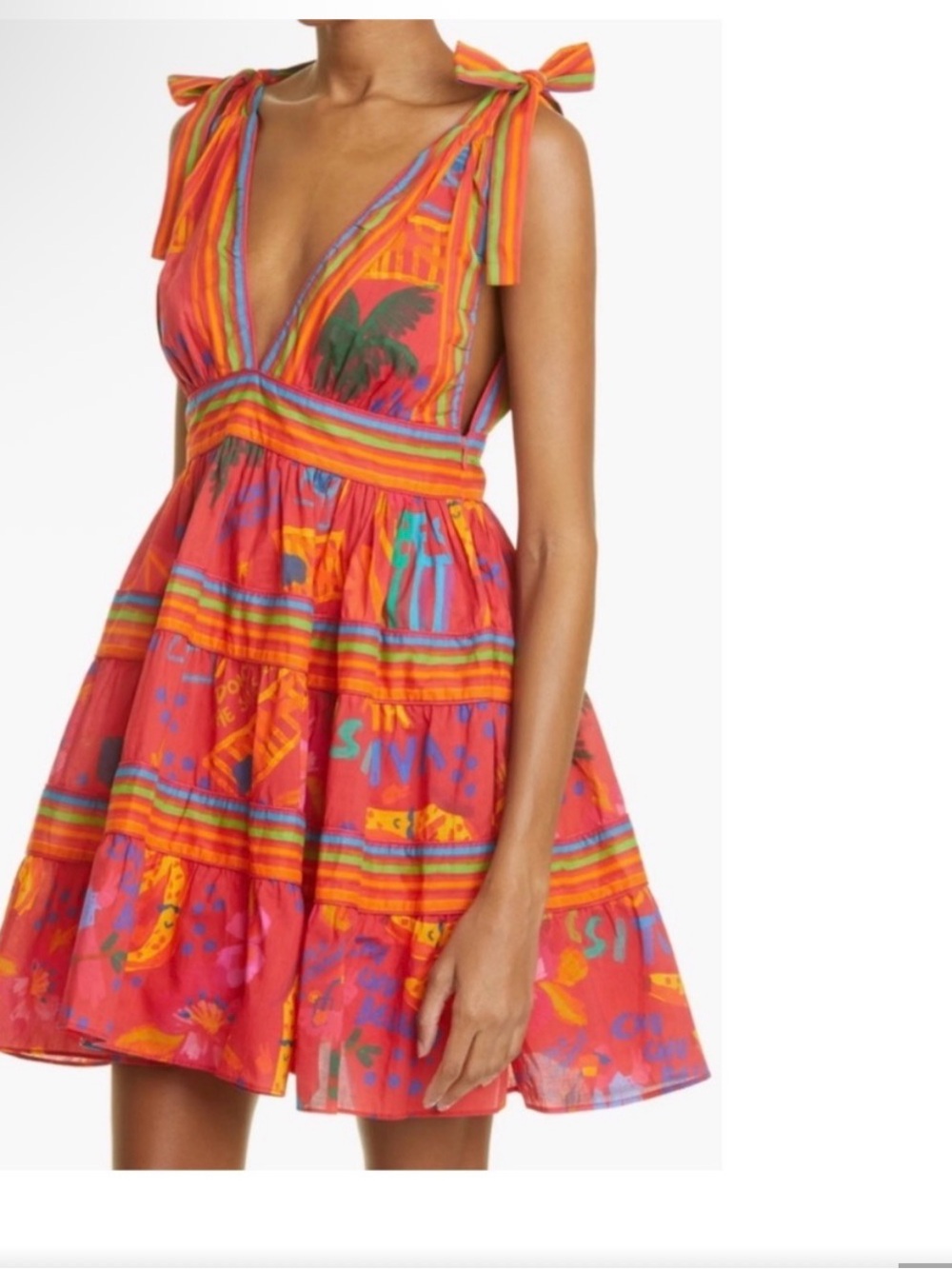 FARM Rio Good vibes Tropical Print Tie-Shoulder Mini Dress